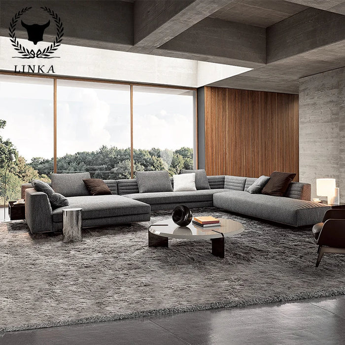 The new living room is simple, modern cloth sofa, home industrial style, cotton and linen for three and four.