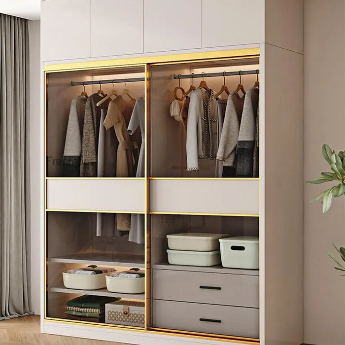 Modern Wardrobe With Transparent Glass Sliding Door Modern Bedroom Furniture Garment Clothes Closet Bedroom Cabinet For Clothes