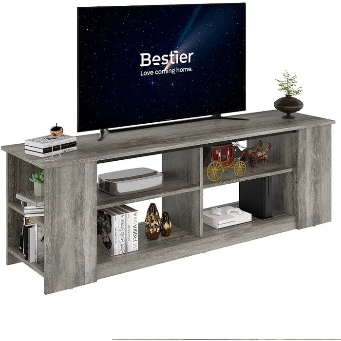 Bestier 55 inch TV Stand Media 3-Tier Console Table with 8 Separate Adjustable Storage Units Grey living room furniture