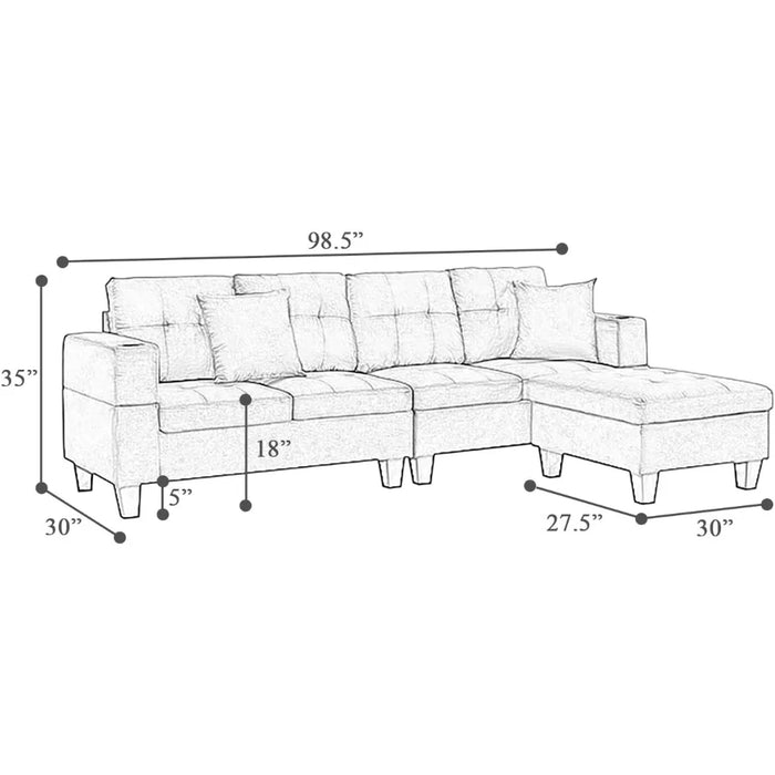 Nailhead Trim Sofá for Apartments Sofa L-Shape Corner Couch With Storage Ottoman Living Room Sofas for Home Light Gray Bed