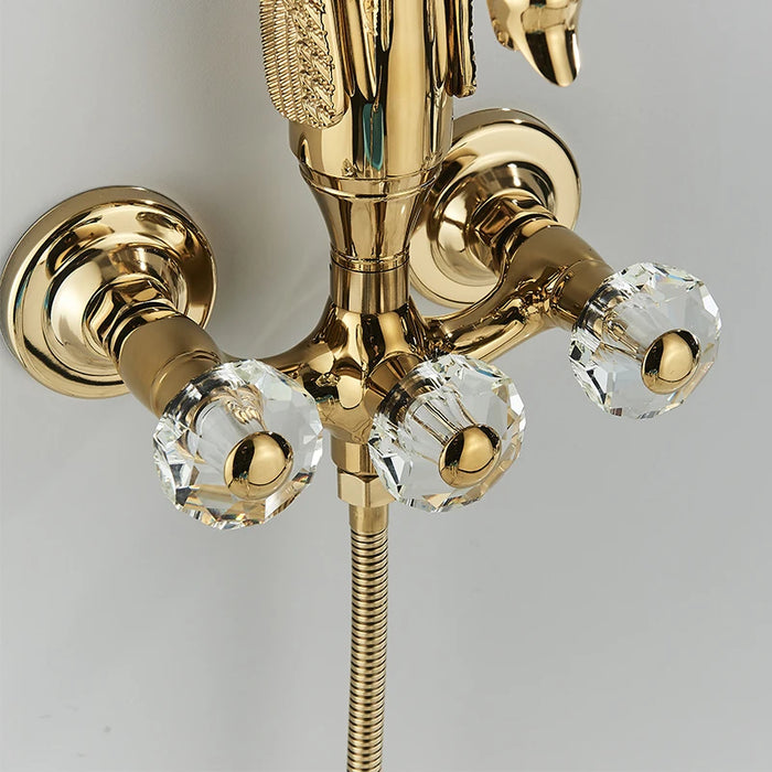 Bathroom Wall Mounted Bathtub Faucet Gold Swan Crystal Handle Bath Chrome Shower  Hot Cold Water Mixer Tap