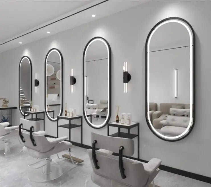 Barbershop Internet celebrity mirror hanging wall hair dressing mirror table single side fall zone light mirror wall hanging