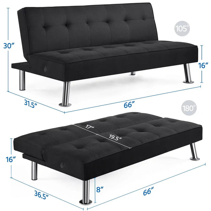 Modern Fabric Convertible Futon with USB, Durable and Strong，65.60 X 31.50 X 30.00 Inches