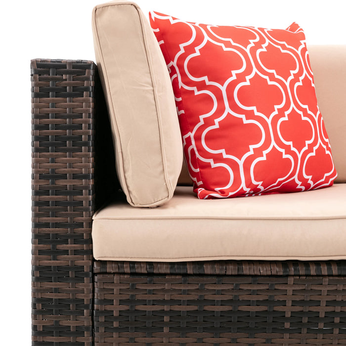 5Pc Patio Furniture Set Outdoor Garden Patio Furniture PE Rattan Wicker Sectional Cushioned Sofa Sets with 2 Pillows and Coffee