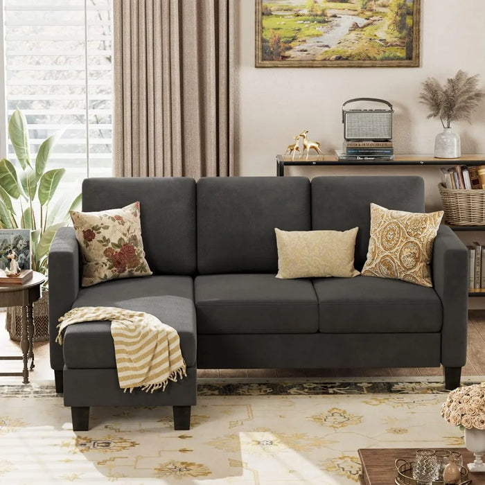 Convertible Sectional Small Sofa L-Shaped Couch Seat with Modern Linen Fabric, for Living Room, Apartment, Dark Gray