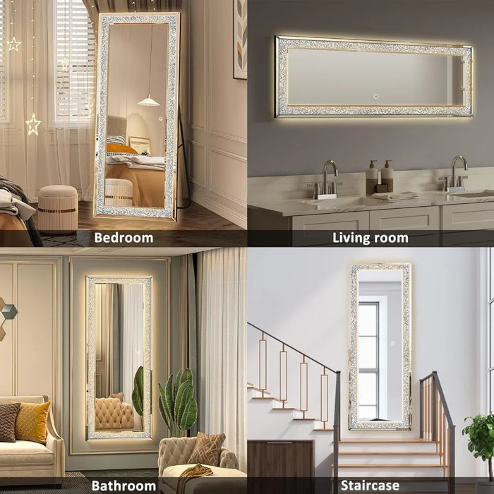 Full-body Mirror Bathroom Crystal Full Length Mirror With Lights Floor Mirrors Wall Large Vanity Shower Toilet Fixture Home