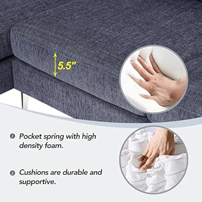 L-shaped sofa 3 seats, 86" convertible with two round pillows, sponge filled, chenille fabric living room, modern sectional sofa