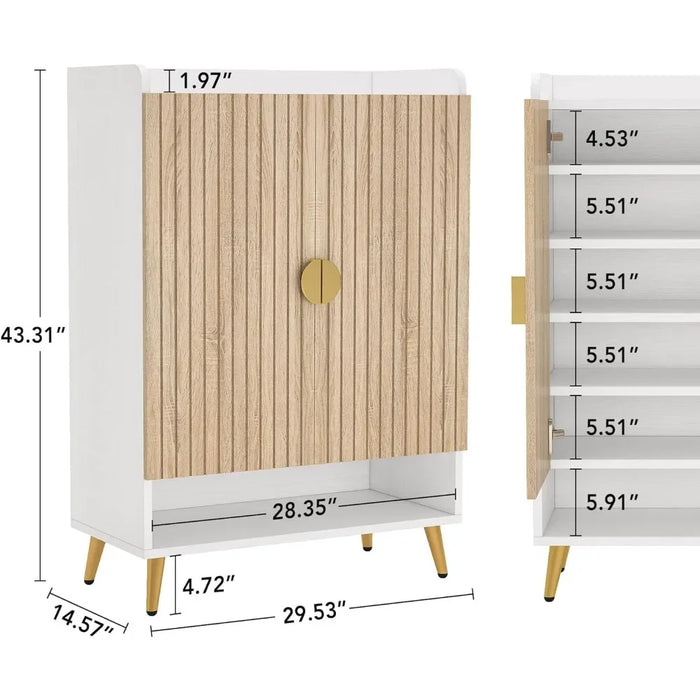 Shoe Storage Cabinet With Adjustable Shelves Closet Living Room Shoes Organizer Hallway Shoerack Furniture Wood and Gold