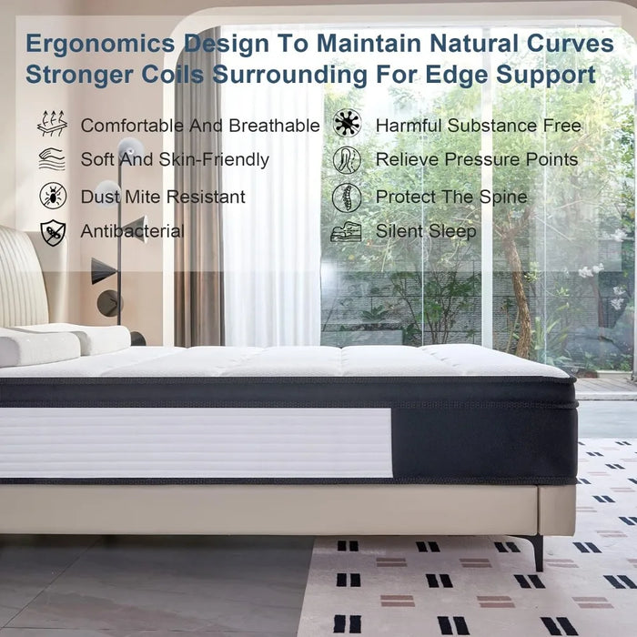 Bedding Queen Mattress, Pocket Spring Mattress in a Box for Motion Isolation, Pressure Relief, 12 Inch Memory Foam Mattress