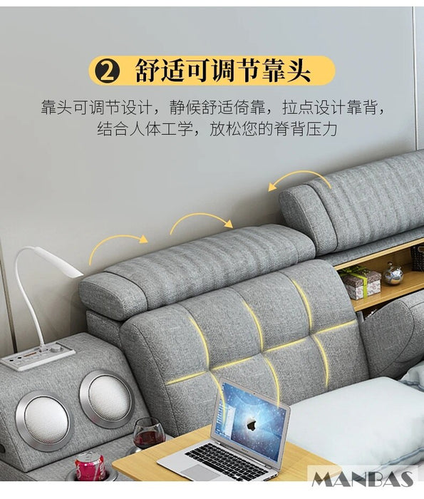 Linlamlim Tech Smart Bed 2 People - King Size Multifunctional Ultimate Bed Frame Queen with Genuine Leather,Bluetooth Speaker