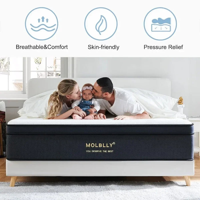 Molblly Mattress, 12 Inch Hybrid Queen Size Foam Mattress in a Box, Individually Wrapped Pocket Coils Innerspring