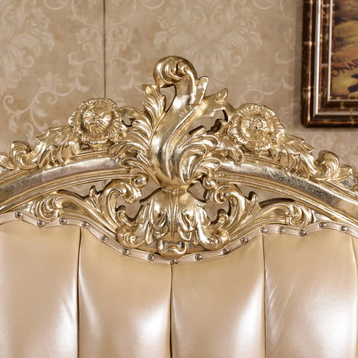 European Leather Sofa High-end  Art Combination Luxury Solid Wood Villa Gold Leaf Palace  Arge Apartment  Living Room Furniture