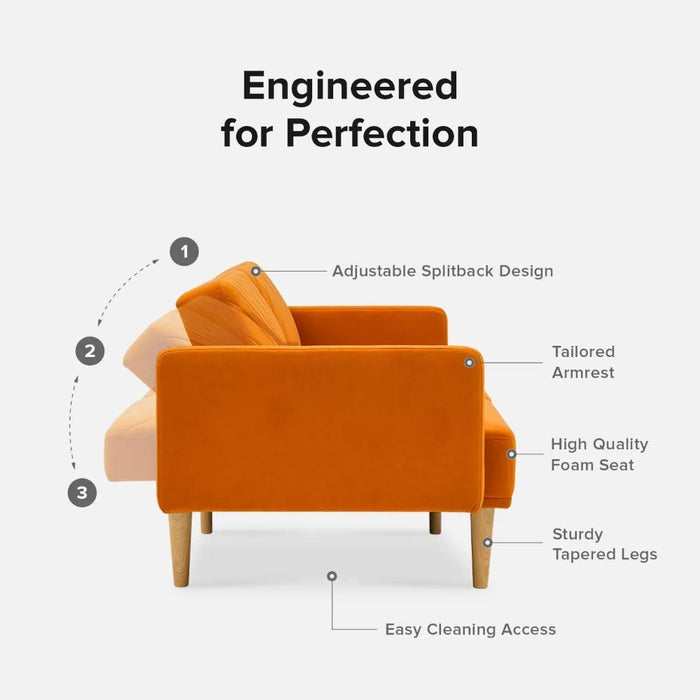 Chloe Futon Sofa Bed,77.5",Couch,Sleeper Sofa,Loveseat,Futon Couch,Sofas Cama,Couches for Living Room Apricot Velvet