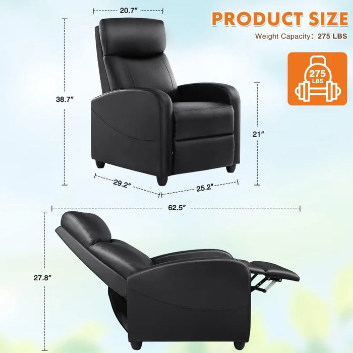 Recliner Chair for Adults, Massage PU Leather Small Recliner Sofa Home Theater Seating with Lumbar Support sofa recliner chair