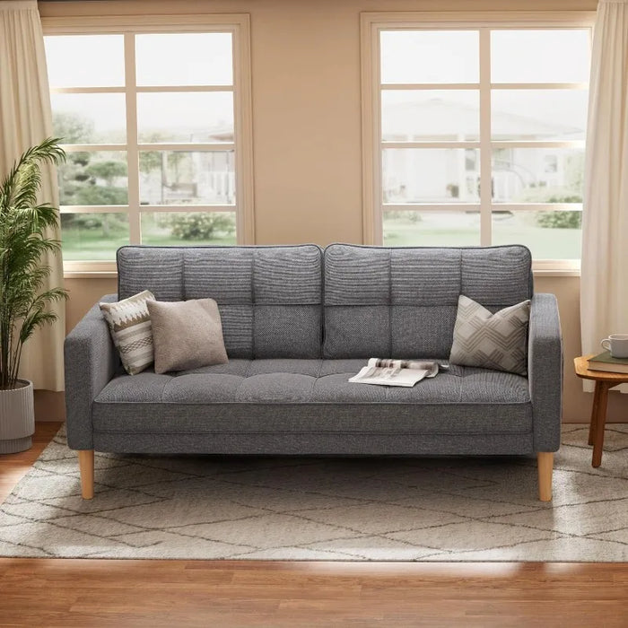 67" Sofa Couch,2 or 3 Seater Sofa with Comfort Back Pillows, Deep Seat and Solid Wood Legs,Loveseat Futon Couch for Living Rooms