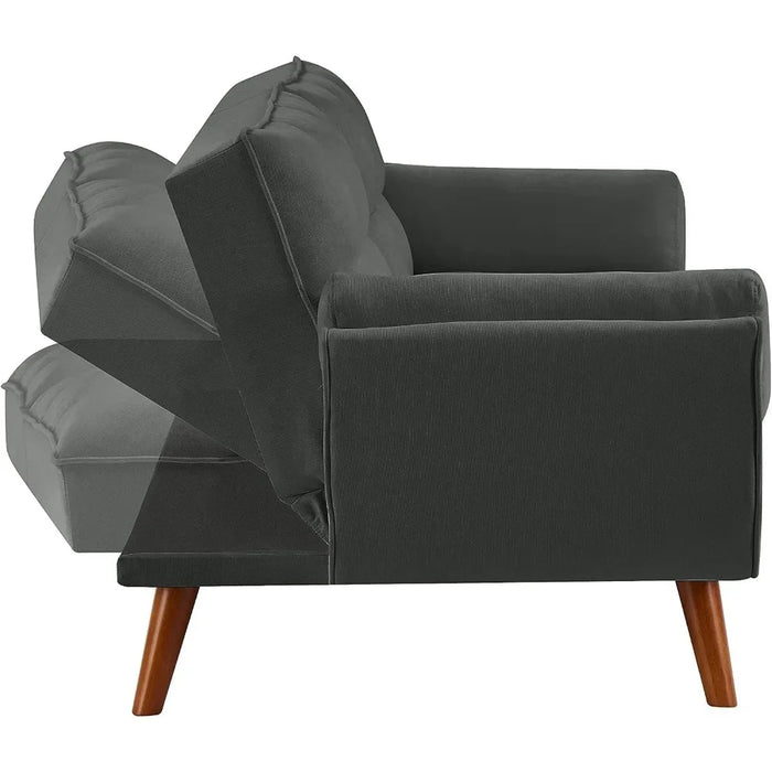 Modern Convertible Tufted Linen Upholstered Futon Sofa Daybed W/2 Pillows Luxury Sofa in the Living Room Overstuffed Comfy Home