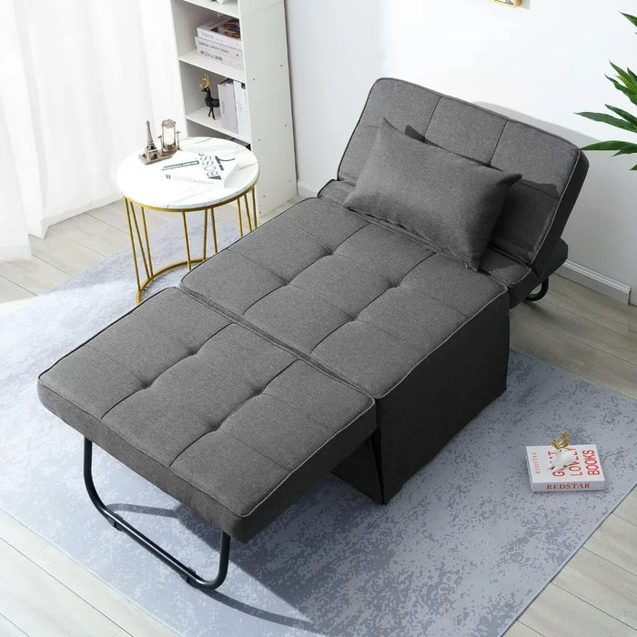 4 in 1 Multi-Function Folding Breathable Linen Couch Bed for Living Room Apartment Office, Dark Grey