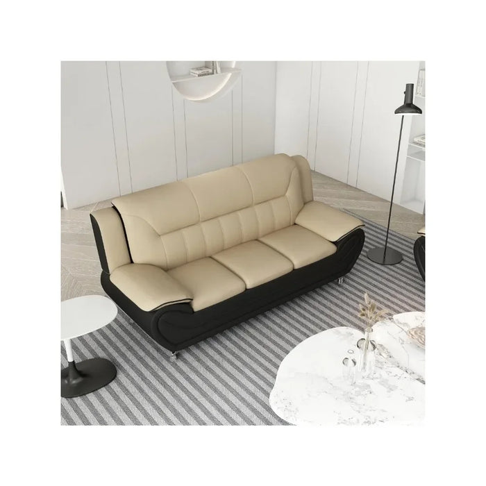 Modern Faux Leather Upholstered Stainless Steel Legs Living Room, Sofa, Black Camel