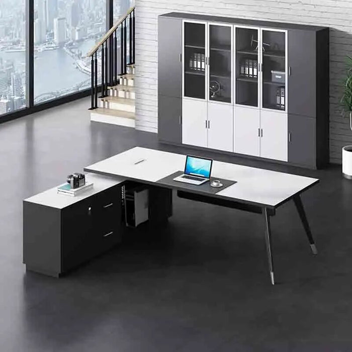 Wooden L Shaped Office Desks Bureau Modern Multifunctional Drawers Office Desks Keyboard Reception Scrivania Angolare Furnitures