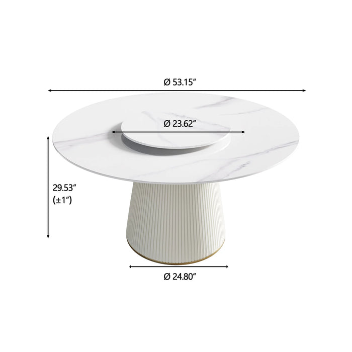 Modern 53" Round Dining Table Sintered Stone Tabletop & Golden Stainless Steel Pedestal