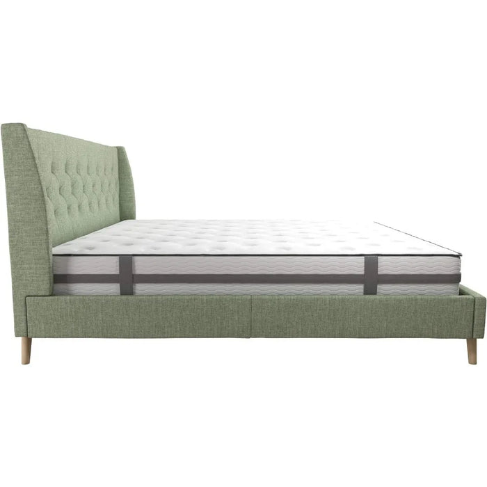 Novogratz Her Majesty Bed, King, Light Green Linen
