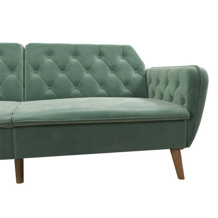 Novogratz Tallulah Memory Foam Futon and Sofa Bed, Light Green Velvet living room furniture  minimalist sofa