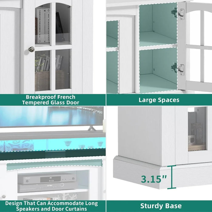 Tv Tables LED Farmhouse TV Stand for TV Up to 65 Inch W/Outlets White Cabinet Living Room Furniture Table Stands Modern Rak Home