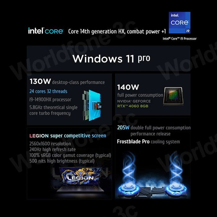 Lenovo Legion Y9000P 2024  E-sports Gaming Laptop 14th Intel Core i9-14900HX RTX4060 2.5K 240Hz 16inch Game Notebook PC