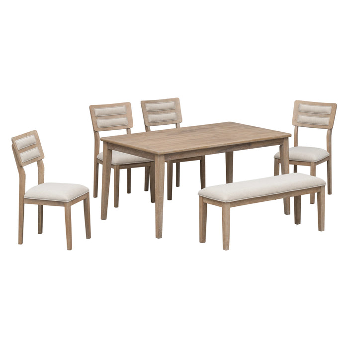 Classic and Traditional Style 6 - Piece Dining Set, Includes Dining Table, 4 Upholstered Chairs & Bench
