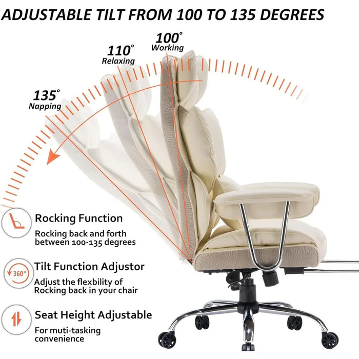 Big High Back PU Leather Executive Office Chair With Leg Rest Computer Gaming Chair on Wheels Lumbar Support and Swivel Armchair