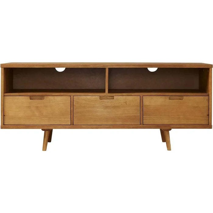 3-Drawer Mid Century Modern Wood TV Stand for TV's up to 65" Flat Screen Cabinet Door Living Room Storage, 58 Inch, Caramel