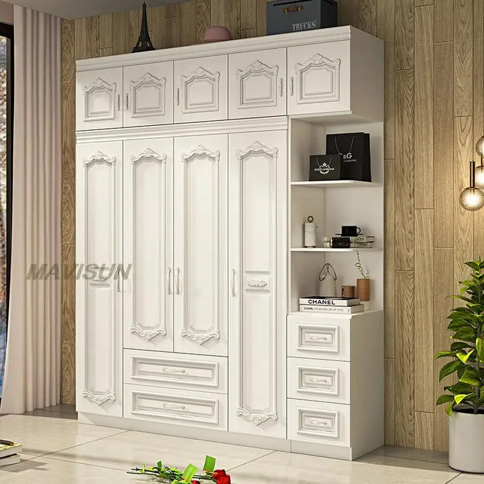 Light Luxury American Wardrobe Economical European Assembled Panel Simple Modern Bedroom Overall Six-Door Wooden Wardrobe