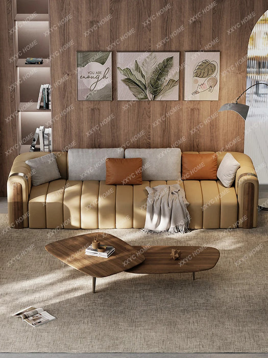 Leather Sofa Straight Row Three-Seat First Layer Cowhide Living Room Sofa