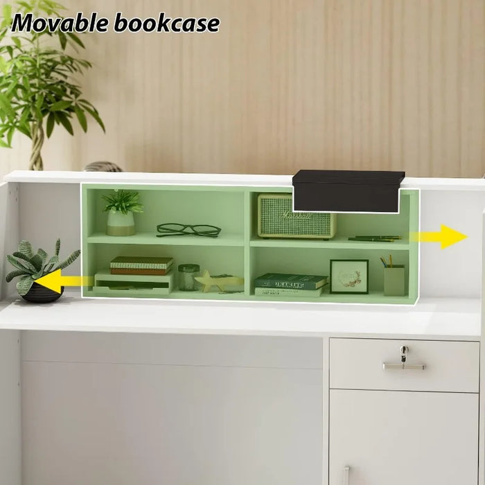 AIEGLE Reception Counter Desk with Adjustable Shelf & Lockable Drawersfor Salon Reception Room Checkout Office, White