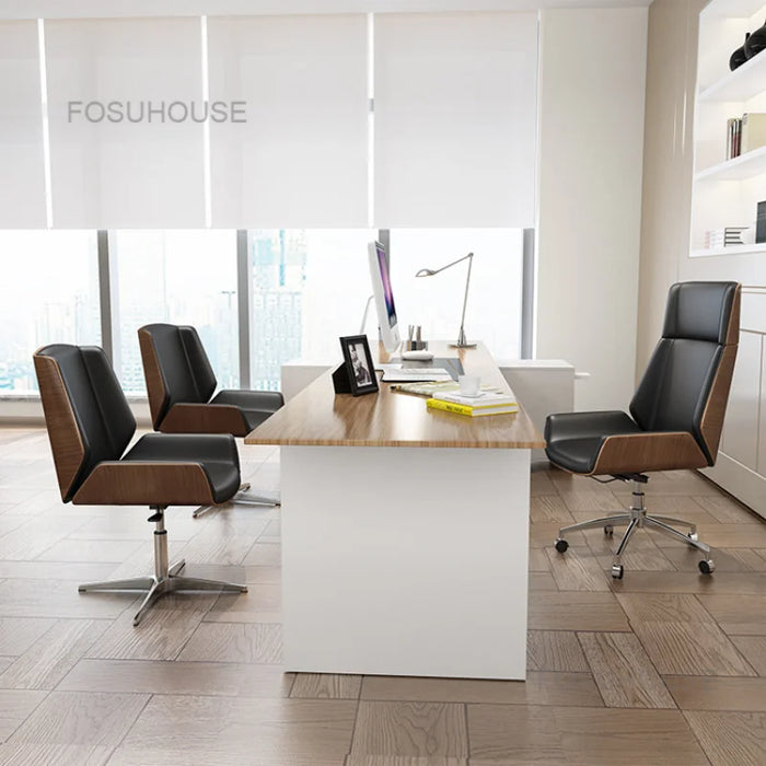 Solid Wood Leather Office Chairs Modern Computer Chair Household Light Luxury Back Swivel Chair Gaming Chair Office Furniture