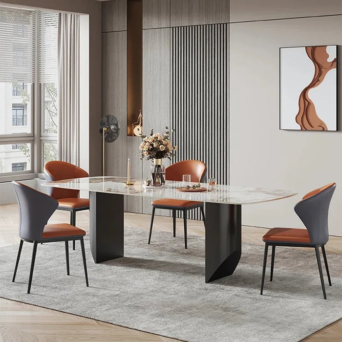 Modern Minimalist Dining Table Pandora Rock Slab Rectangular Stainless Steel Dining Room Long Dining Table