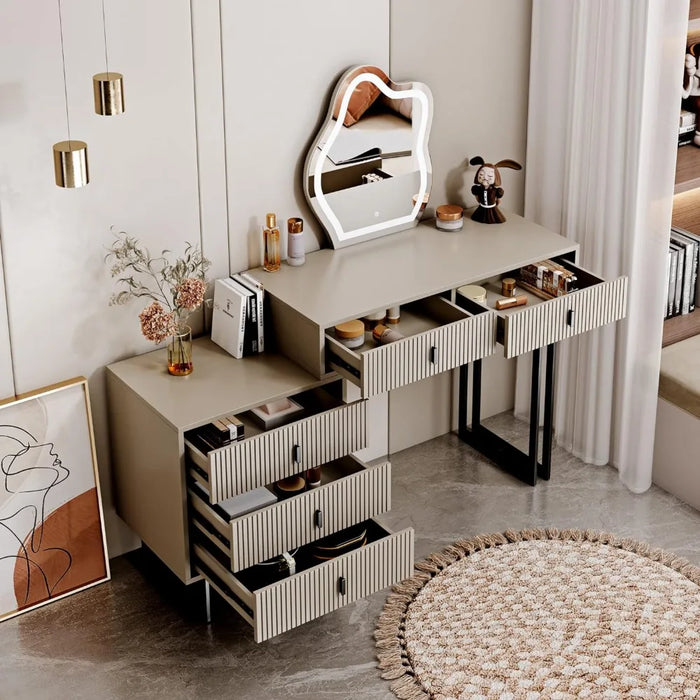 Dresser with 3-color Touchscreen Illuminated Mirror, Make-up Dresser with Light,  Makeup Table