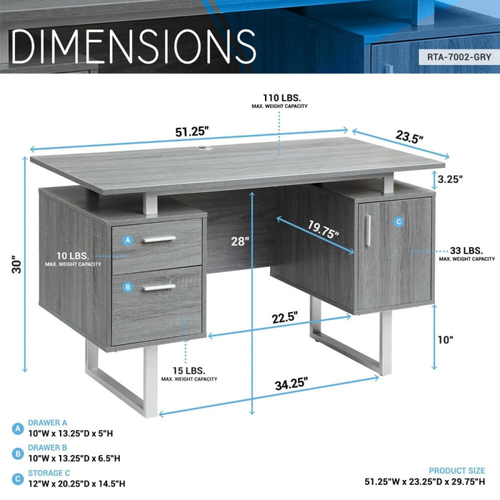Modern Office Desk with Storage, Grey  Laptop Standing Desk  Desk Table  Furniture  Laptop Table  Study Desk