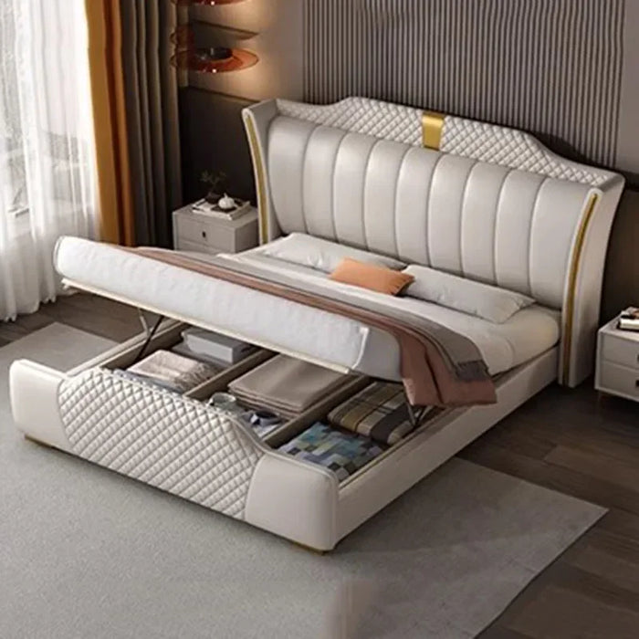 Nordic Luxury Bedroom Bed Queen Size King White Cheap Modern Twin Bed Wood Faux Leather Letto Matrimoniale Bedroom Furniture