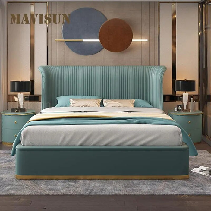 Italian Light Luxury Bedroom Frames No Chromatic Aberration Leather Solid Wood Ergonomic Design Beside Tables Double Bed