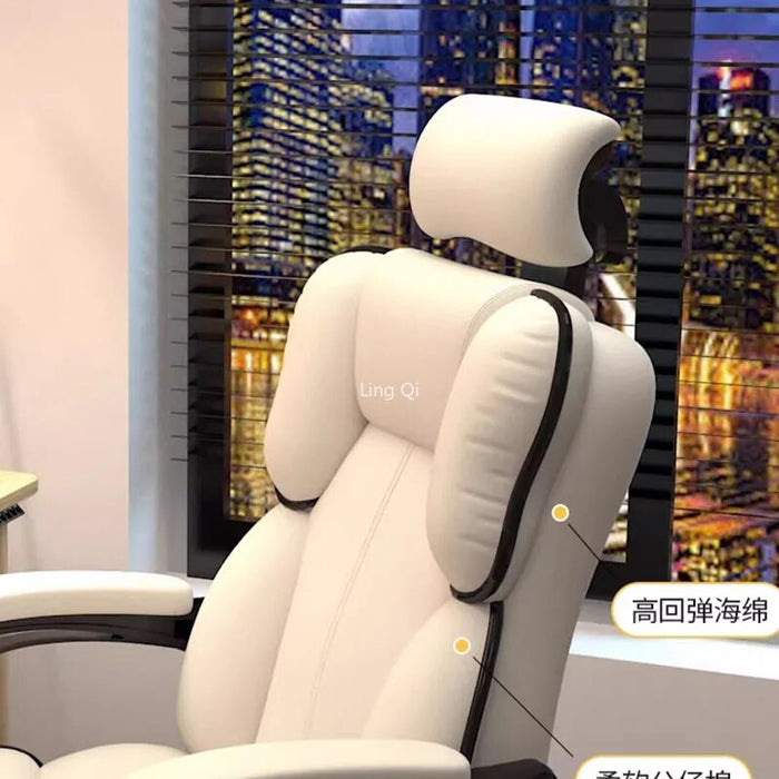 Modern Computer Office Chair White Bedroom High Back Long Sitting Armchair Elastic Steel Pulley Silla Gamer Furniture Decoration