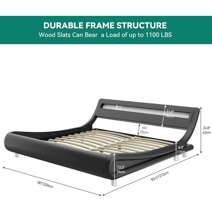 King Size Bed Frame With Headboard Platform Bed Frame With Premium Pu Leather/No Box Spring Needed Bedroom Furniture Black Home
