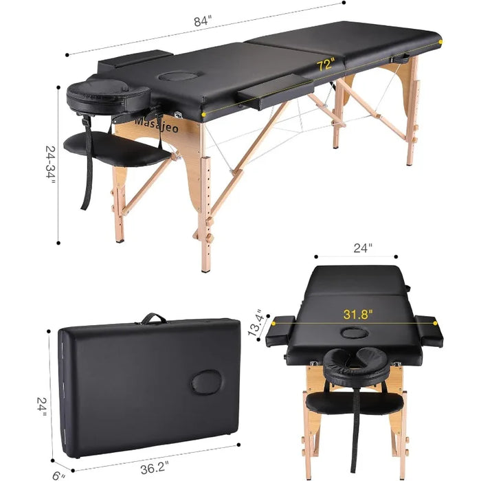 Professional Massage Table Portable Massage Bed for Spa Salon Tattoo Esthetician Lash Reiki, Adjustable Height 84" Long & 500