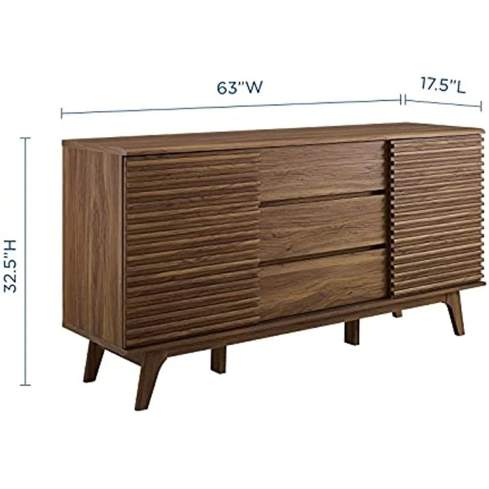 Modway Render 63" Mid-Century Modern Sideboard Buffet Table or TV Stand in Walnut