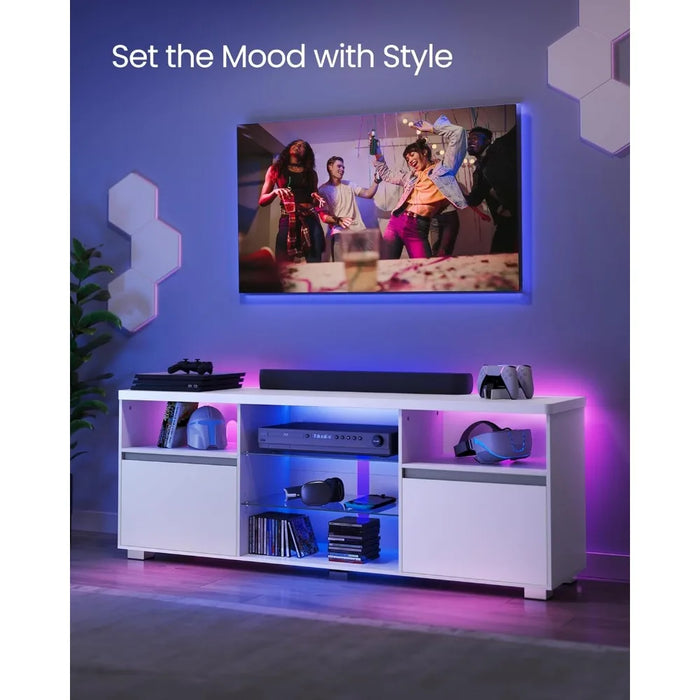 TV Console for Bedroom Living Room Furniture 2 Cabinets With Doors 63-Inch Long TV Stand With LED Lights for TVs Up to 70 Inch