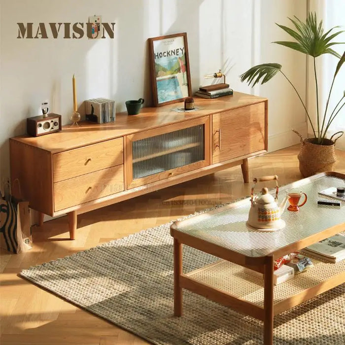Nordic Tv Cabinet Coffee Table Combination Japanese-style Log Color Simple White Oak Wood Style Simple Living Room Furniture