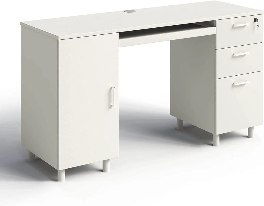 Modern Design By Crafts & comfort Venice Computer Desk - Office Desk with 3 Drawers & CPU Storage Cabinet - Laptop Workstation