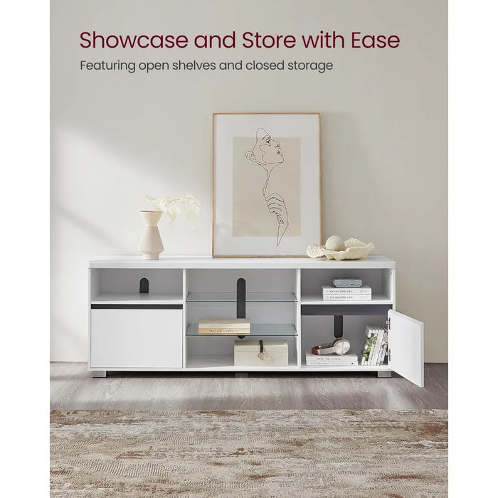 TV Console for Bedroom Living Room Furniture 2 Cabinets With Doors 63-Inch Long TV Stand With LED Lights for TVs Up to 70 Inch