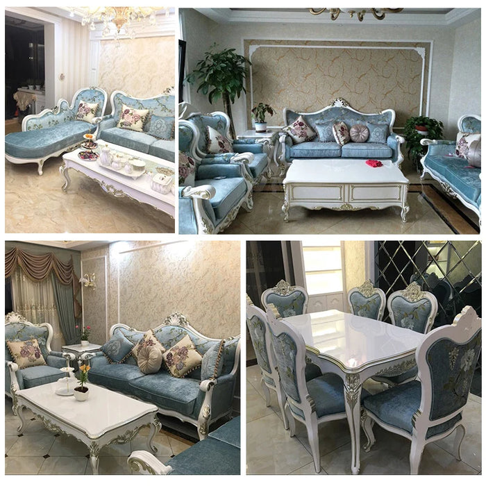 European fabric sofa combination light luxury style large and small family villa living room solid wood carving can be disassemb