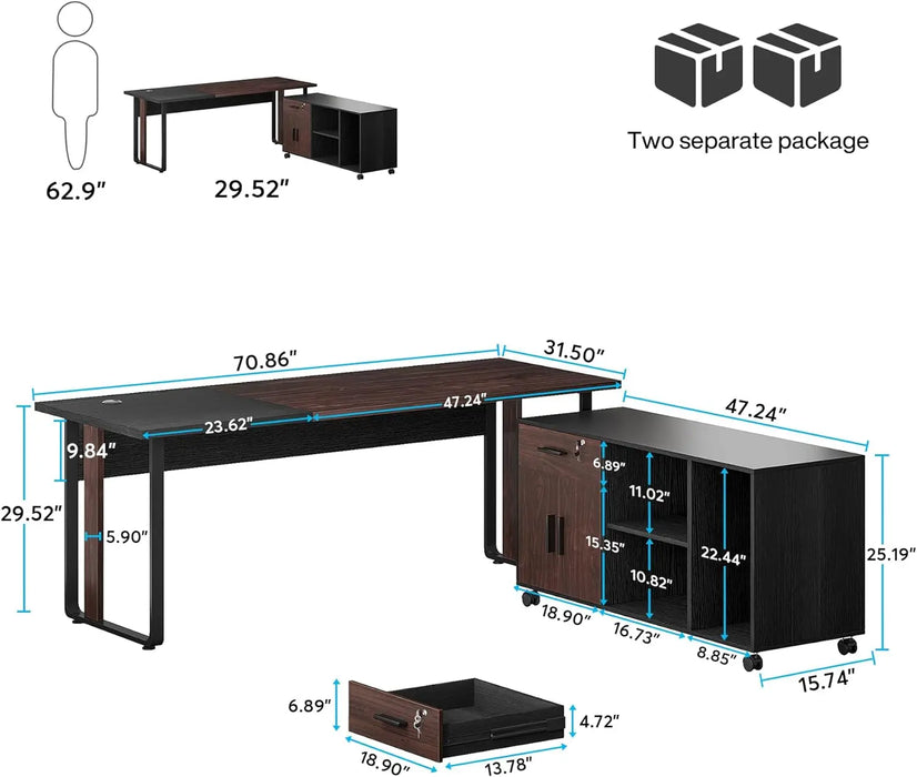 Large Executive Office Desk with Lateral File Cabinet,L Shaped Office Desk with Drawers and Storage,Home Office Furniture Sets